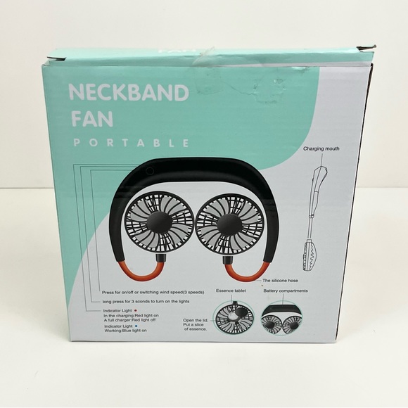 Portable Hands Free White Adjustable Cooling Neckband Fan With 3 Speeds - Picture 1 of 14